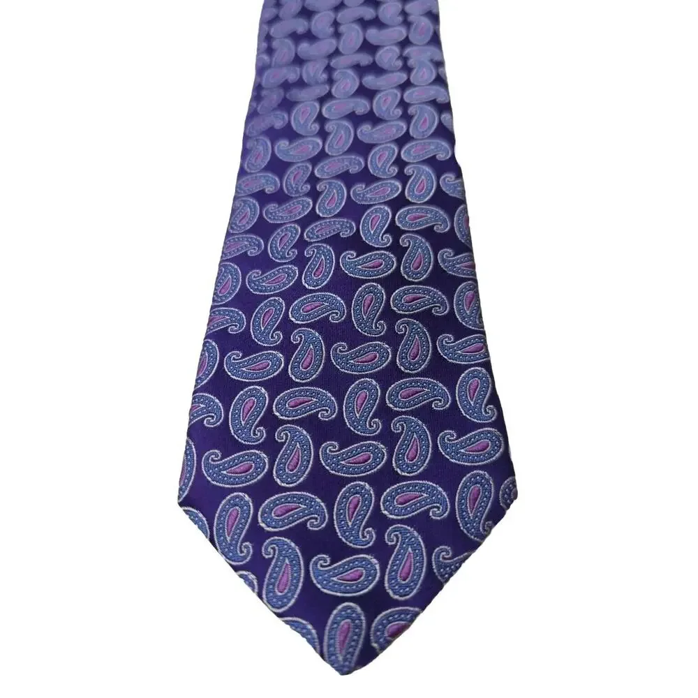 Ted Baker London Men's Paisley Necktie Pink Purple 100% Italian Silk 59" X 3" - Picture 2 of 4